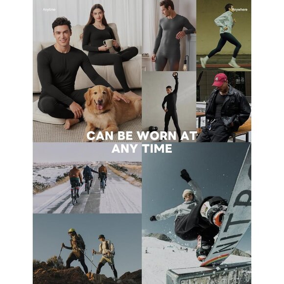 Men's Black Long Johns Imported Thermal Underwear Fleece Lined for Cold Weather - Picture 6 of 6